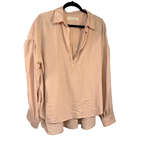 We The Free Size Large  Oversized Blush Pink Button Cuff Long Sleeve Blouse Top - Picture 1 of 8